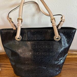 Michael Kors Black and Tan Embossed Tote